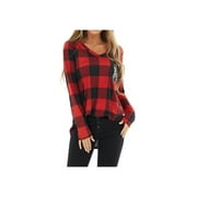 LACOZY Womens Long Sleeve Buffalo Plaid Shirts Casual V Neck Pullover Sweater Tunic Blouses Tops Large Size