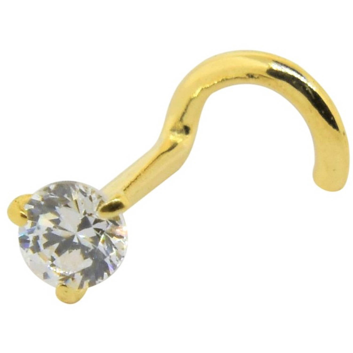 10kt Solid Yellow Gold Nose Ring with a UShape Post and CZ