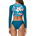 thumbnail image 3 of GEWSEY Women Two Piece Rash Guard Long Sleeve Swimsuit Crop Tankini with High Waisted Swim Bottom UPF 50+ (Blue, S), 3 of 9