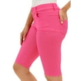 thumbnail image 2 of Women's Bermuda Stretchy Jean Shorts with 5 Pockets Cotton Blend, Fuchsia L, 2 of 3