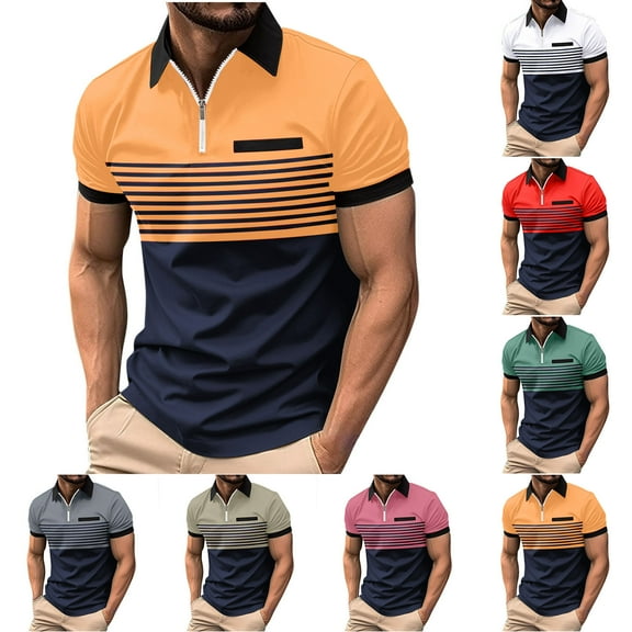 Vetsdori Short Sleeve Shirts for Men Polo Work Pullover Summer Casual Camisas de Hombre Gift for Men Mens T-Shirts 1/4 Zipper