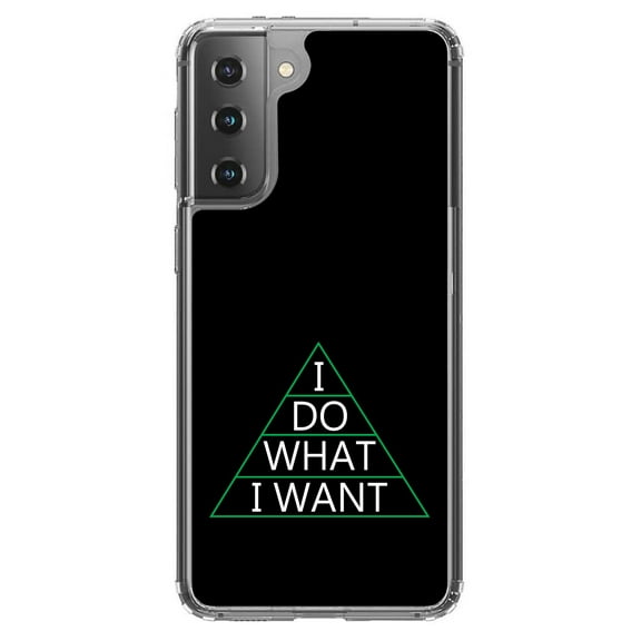 DistinctInk Clear Shockproof Hybrid Case for Galaxy S21 5G (6.2" Screen) - TPU Bumper, Acrylic Back, Tempered Glass Screen Protector - I Do What I Want