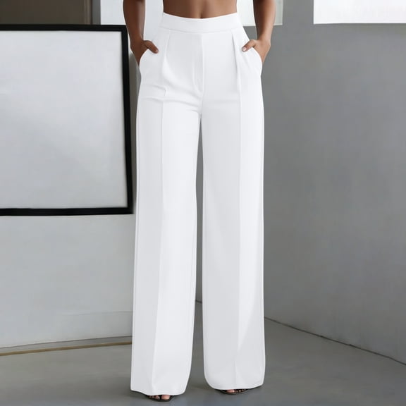 Caywon Women's High Waisted Wide Leg Pants with Pleated Front and Side Pockets, Relaxed Fit Business Casual Work Trousers for Office and Daily Wear