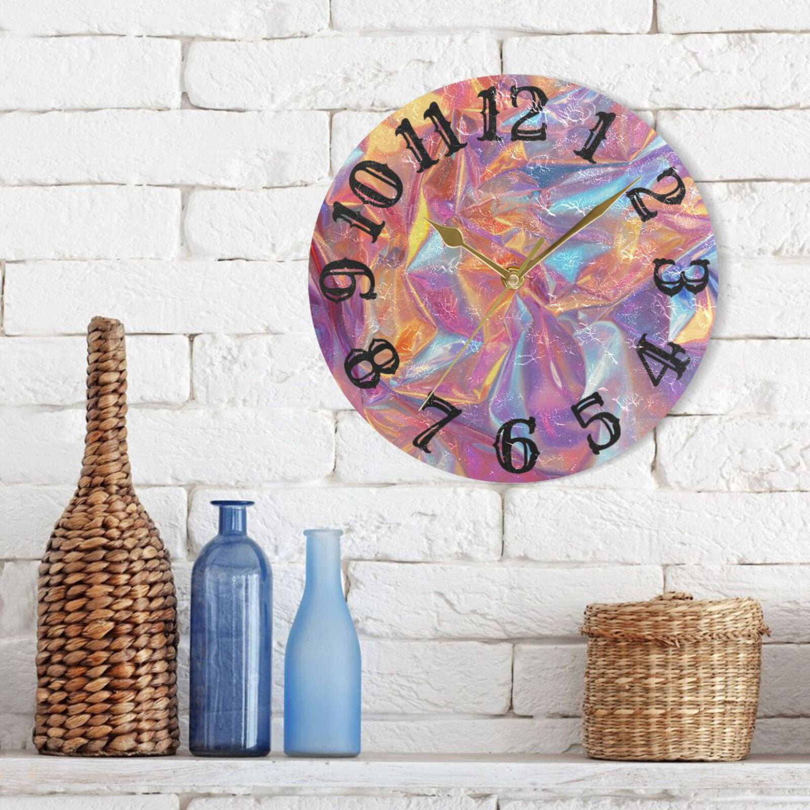 Hologram Colorful Wall Clock 10 inch Non-Ticking Easy to Read Decorative Clocks for Home Bedroom Living Room