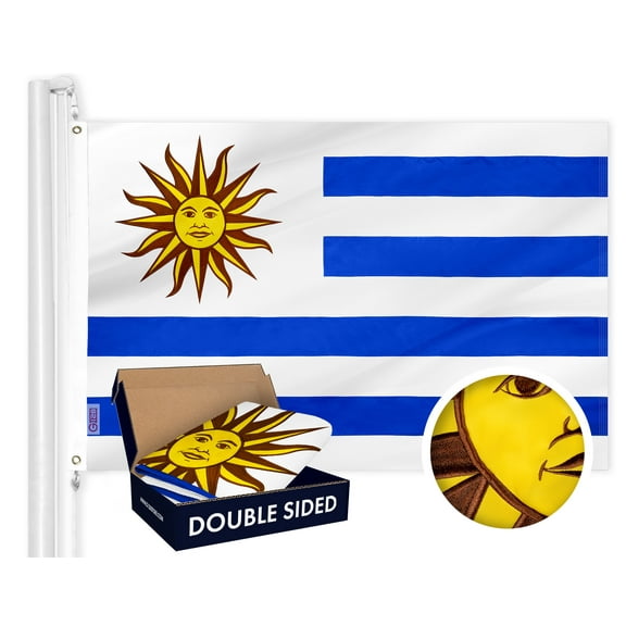 G128 – Uruguay (Uruguayan) Flag | 3x5 feet | Double Sided Embroidered 210D – Indoor/Outdoor, Brass Grommets, Heavy Duty Polyester