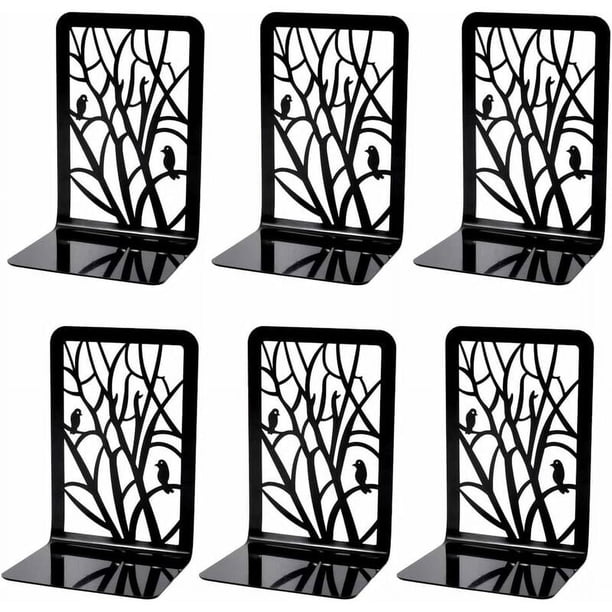 CHAO Sujetalibros, sujetalibros, sujetalibros, 3 pares de sujetalibros de metal antideslizantes resistentes (para libros pesados), soporte decorativo para divisores de libros, soporte para topes de li