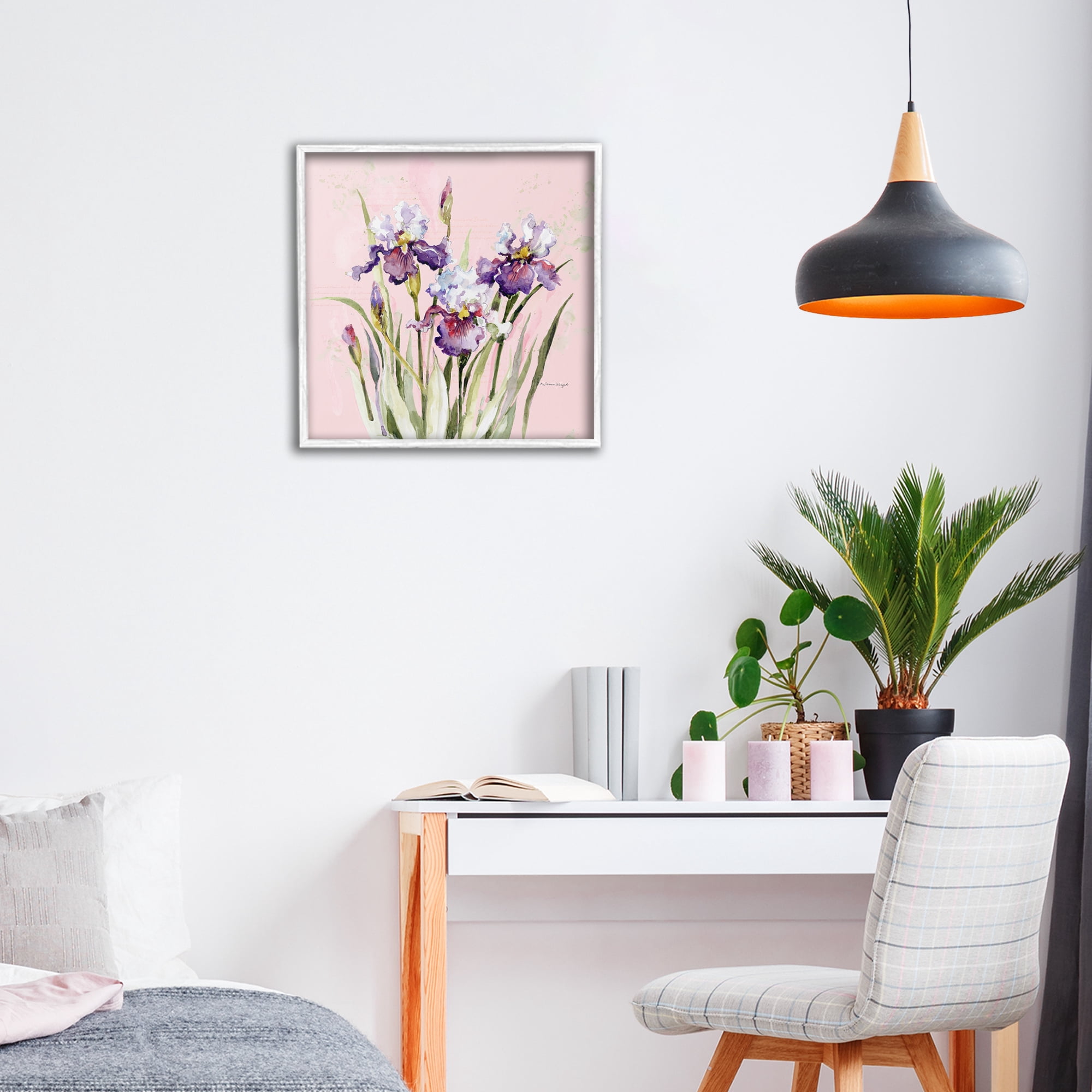 Stupell Industries Purple Irises on Pink White Framed Giclee Art, design by Susan Winget