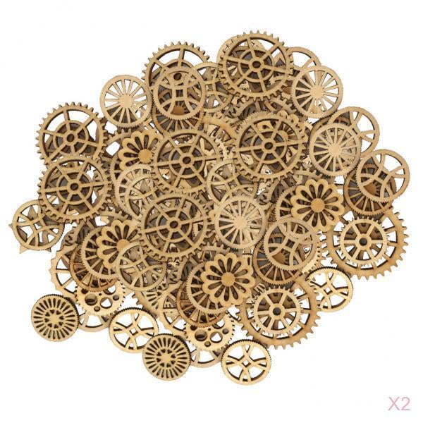 200 Pack Natural Wooden Embellishment Cut Gears Wood Shapes Craft Pieces Burning Centerpieces