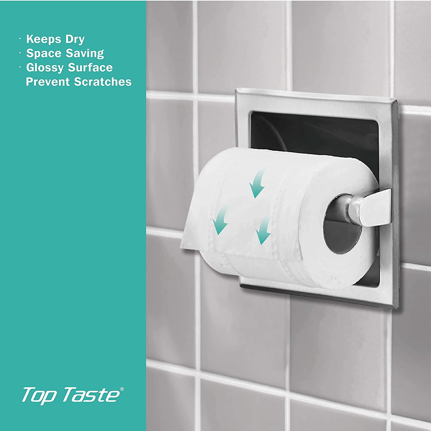Nvzi Brushed Nickel Recessed Toilet Paper Holder - Includes Rear Mounting Bracket
