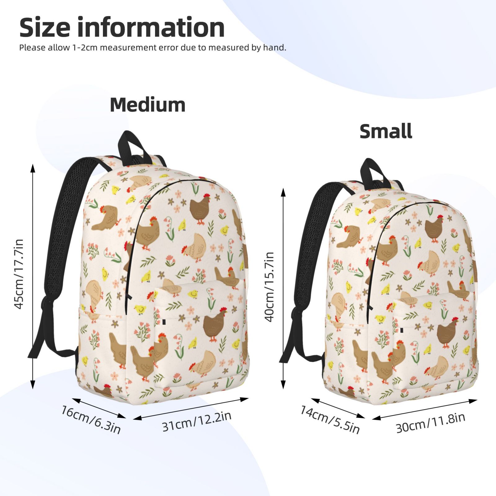 Rateoe Chicken Family Pattern Canvas College Laptop Backpack,Travel Daypack,Durable Rucksack Travel Notebook Bag School Backpack Book Bag for Men Women-Small