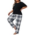 thumbnail image 4 of OYOANGLE Casual Plaid Tee Pajama Set, Size 4XL, Black and White (Women's), 4 of 4