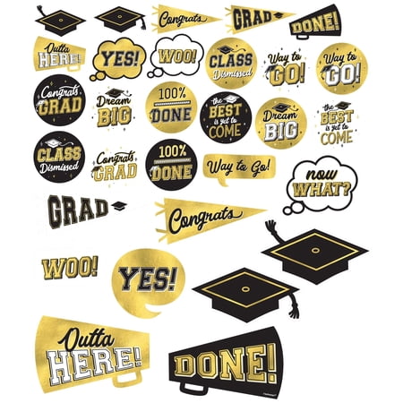 GRADUATION Wall Cutouts Party Decorations Black Silver Gold Room Decor Grad Sign