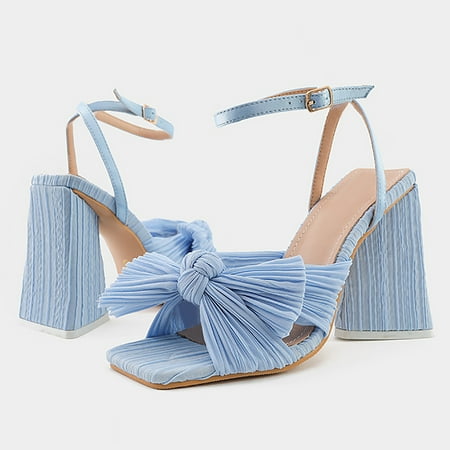 

Cathalem New Women s High Heel Thick Heel Bowknot Silk Retro Fairy Sandals Womens Dress Sandals Size 7 Blue 8.5