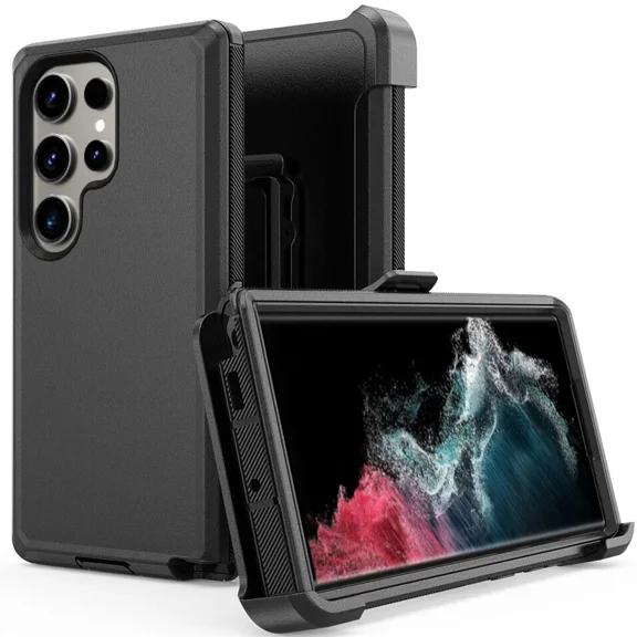 Starshop Samsung Galaxy S25 Ultra Case Phone Cover Shockproof Holster With Glass Screen - Black