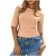 thumbnail image 2 of Shirts for Women Solid Long Sleeve Fall Round Neck Pullover Blouse Khaki,Womens Tops, 2 of 6