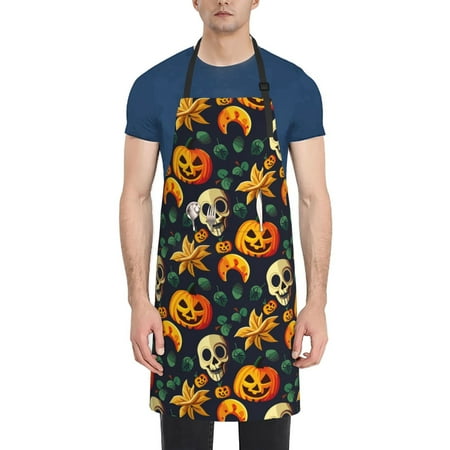 

Vsdgher Halloween Skull Waterproof Apron with 2 Pockets Kitchen Chef Aprons Bibs for Grooming Cooking Baking Painting Gardening