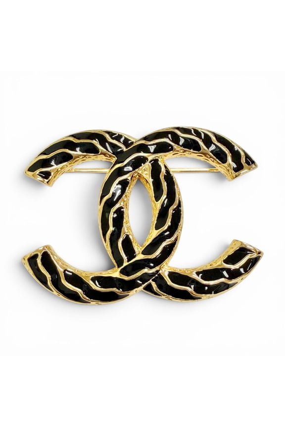 Pre-Owned CHANEL B24P Coco Mark CC Logo Brooch, Gold & Black, Made in Italy, Women's