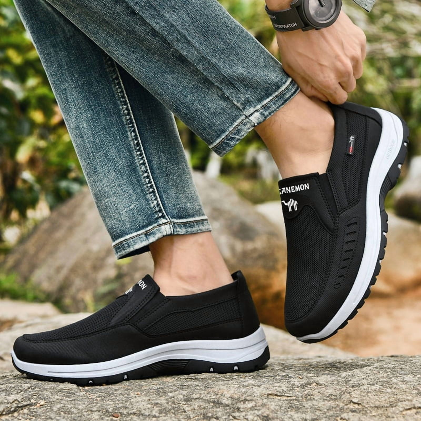 CANEMON Men's Slip-on Mesh Walking Shoes, Breathable Comfortable Casual Outdoor Hiking Sneakers