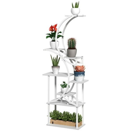 Washure 8 Tier S Shaped Space Saving Indoor Plant Rack Corner Flower Display Stand White