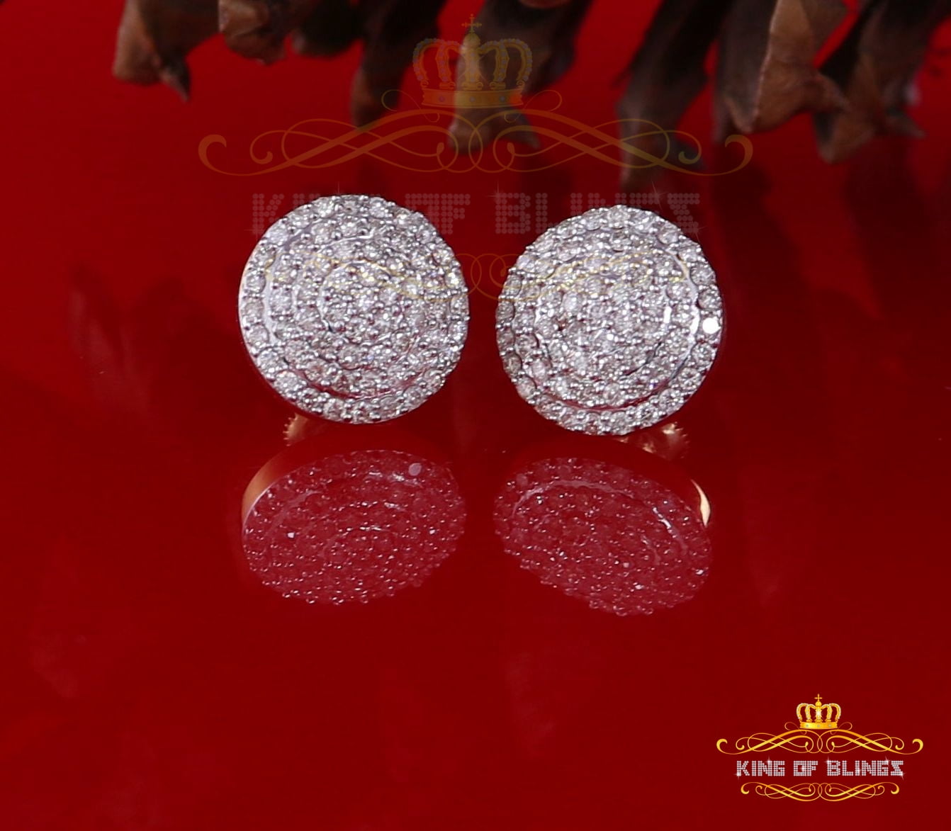 King of Bling's 10K Real Yellow Gold Real Diamond 1.25CT Men's/Women's Stud Round Earring