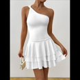 thumbnail image 4 of Vestido Mini de Corte A Sin Mangas con Volantes Escalonados, Fruncido y un Hombro para Mujer M, 4 of 9