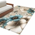 thumbnail image 2 of Rectangle Area Rugs 3 x 5 Ft, Teal Tulip Butterfly Non-Slip Residential Carpet, Beige Turquoise Floral Vintage Rustic Indoor Crawling Mats Runner Rugs for Living Room/Dining Room/Bedroom, 2 of 9