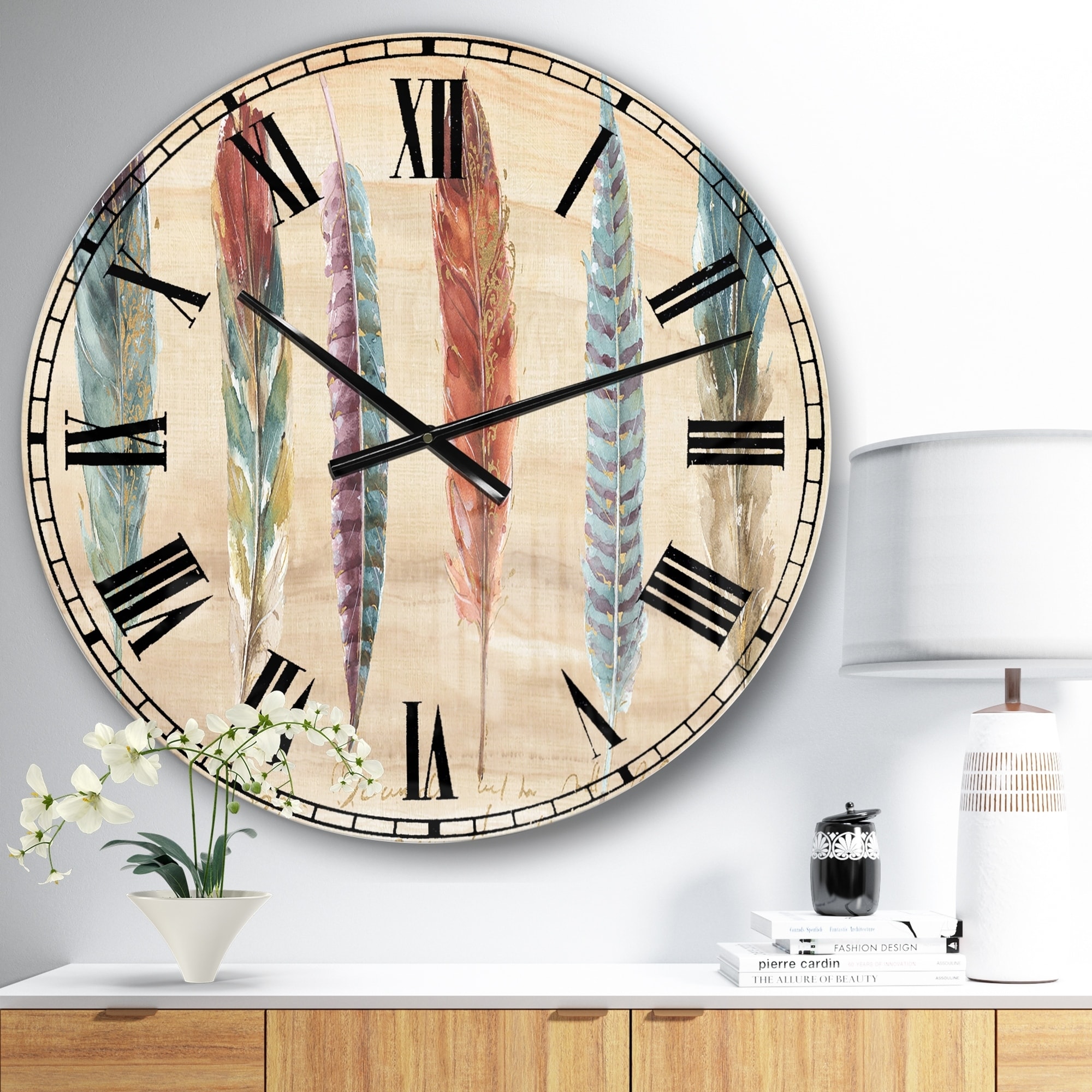 DESIGN ART Designart 'Feathers Cottage Family ' Lake House Wall CLock