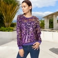 thumbnail image 3 of Women's Sequin Long Sleeve Sparkly Pullover Sweatshirt- X Large, Purple and Gold, 3 of 5