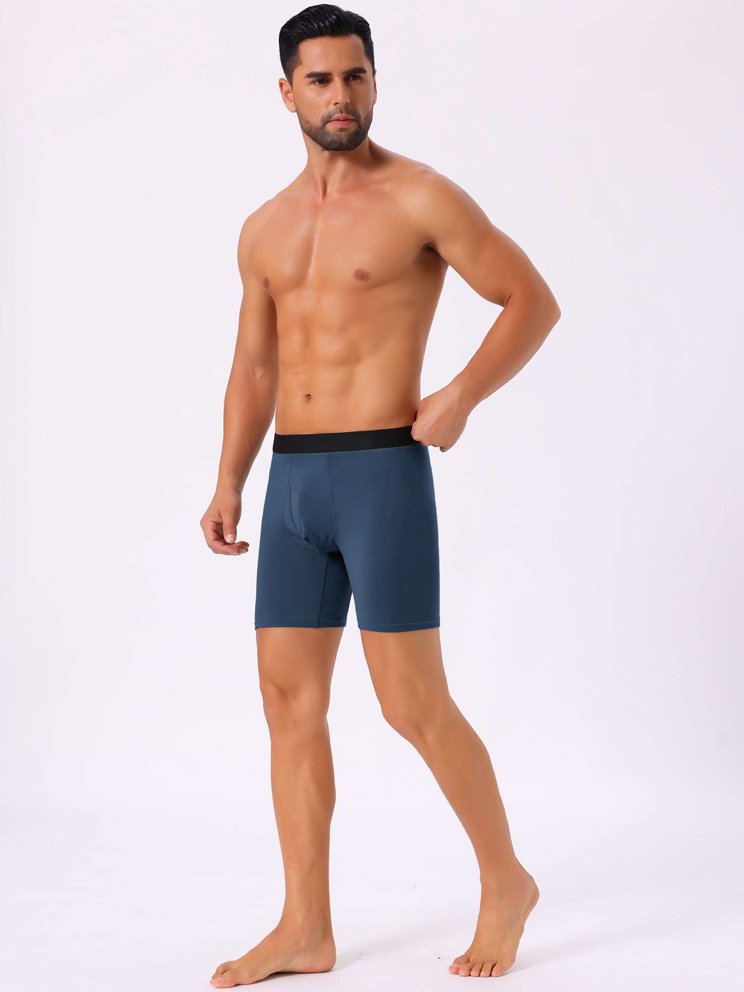 DARING DIVA Men's Lightweight Solid Color Soft Stretch Open-fly Boxer Briefs 32 Navy