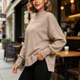 thumbnail image 6 of VBVC Women's Mock Neck Cropped Sweatshirt , Ladies' Side Slit Long Sleeve Pullover , Casual Fall Winter Tops For Women, S-3XL, 6 of 8
