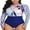 Blue stripe, variant on Women UPF 50+ Long Sleeve Rashguard Boyshort One Piece Swimsuits Zip Up Swimsuit