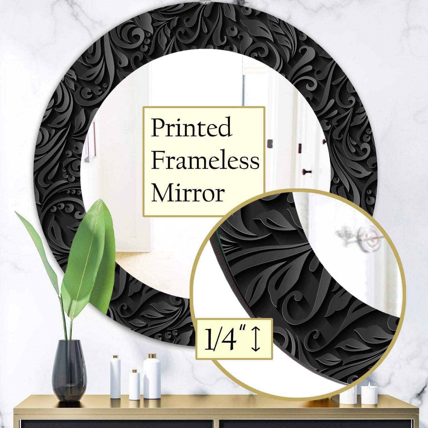Designart 'Obsidian Impressions 10' Modern Mirror - Oval or Round Wall Mirror - 24x24