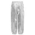 thumbnail image 2 of inlzdz Kids Girls Shiny Metallic Hip Hop Jazz Dance Pants Elastic Waist Wide Leg Trousers Streetwear Silver 140, 2 of 5