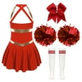 thumbnail image 2 of Alvivi Kids Girls Cheerleading Outfits Cheer Leader Sleeveless Dance Dress with Stocking Pom Poms Set B Red 12, 2 of 7