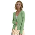 thumbnail image 5 of Wool Cardigan Sweaters for Women Button Front Long Sleeve V Neck Sweater Lightweight Skin-Friendly Kintted Cropped Cardigans, Mint Green Size XL, 5 of 5