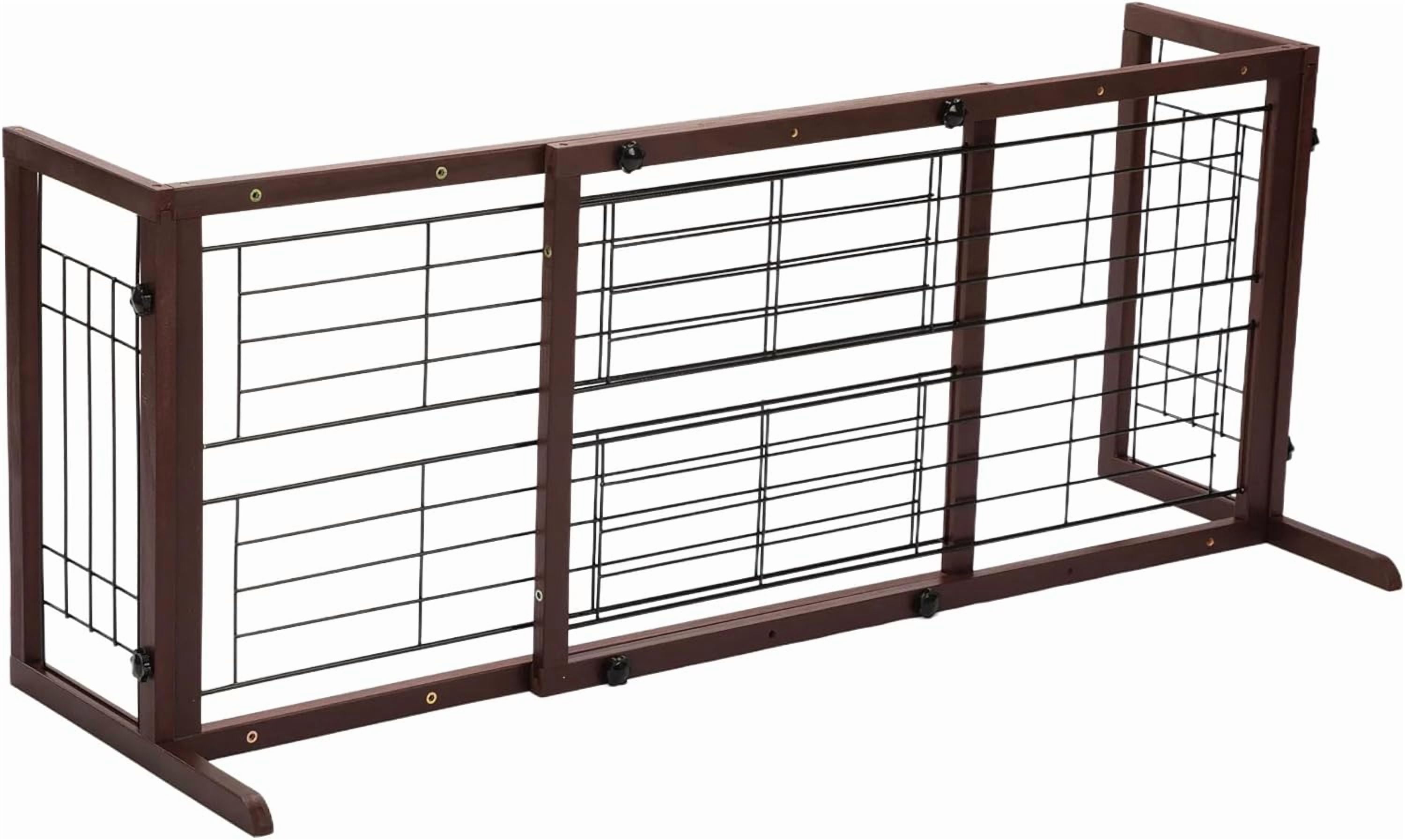 PUPIX Adjustable Wooden Pet Gate for Dogs Indoor Freestanding Dog Gate Fence for Doorways Stairs Hallways Expandable Solid Wood Dog Barrier 38 to 71 Inches Deep Brown
