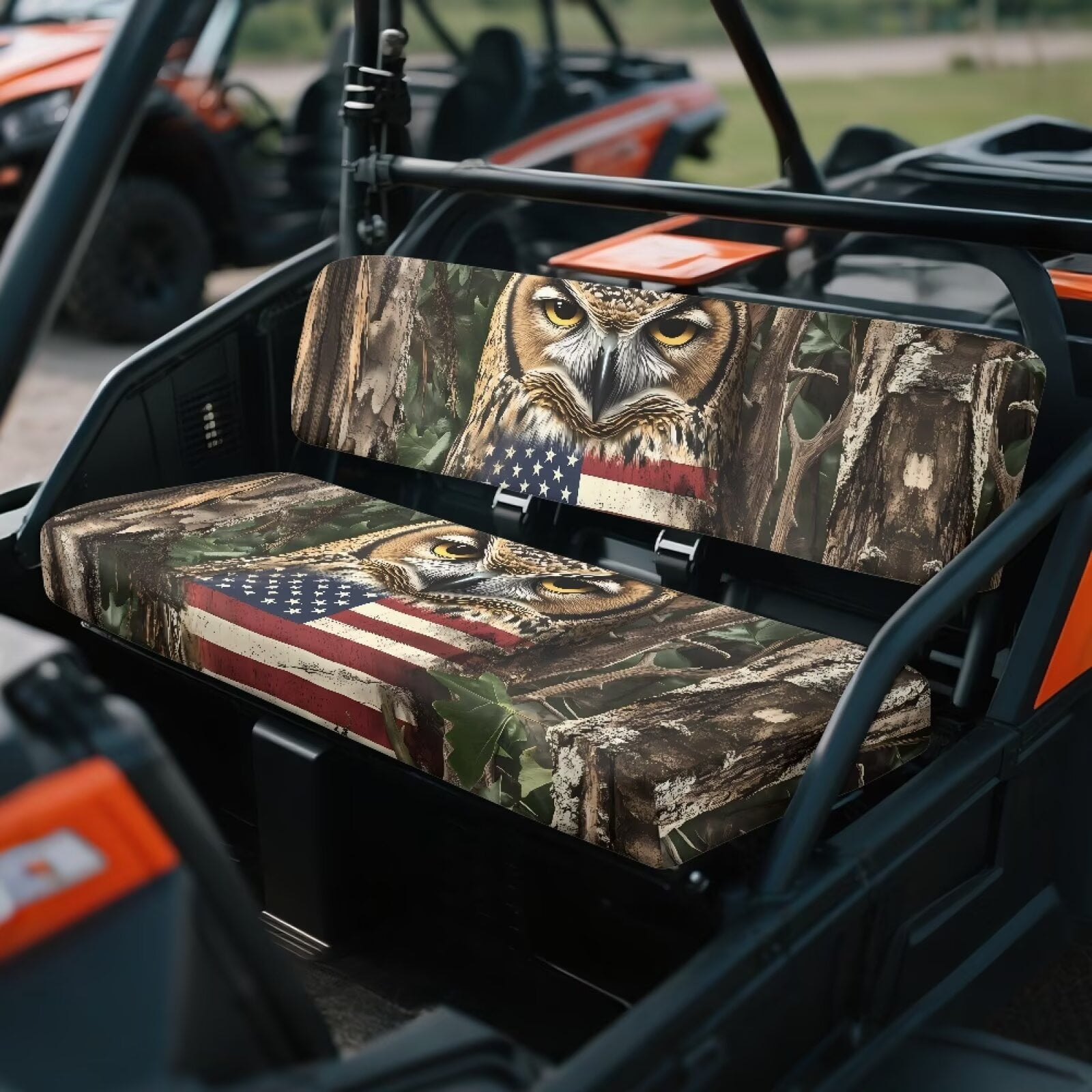 Uorisanigo Mule Seat Cover Anti-Slip American Flag Owl Camo Hunting UTV Front Bench Seat Cover Fit for Kawasaki Mule 3010 UTV Pioneer Seats Accessories Seats Cushion for All Seasons