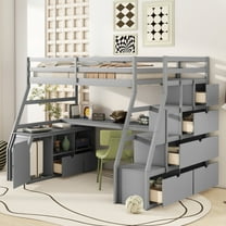 Bellemave Twin Size Loft Bed with Stairs and Desk, Wooden High Loft Beds Frame with 7 Storage Drawers and 2 Shelves for Kids Teens Adults (Gray)