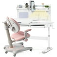 thumbnail image 2 of COSVALVE 47" Height Adjustable Kids Study Desk & Chair Set Ergonomic Children Writing Table Girls Gift with Shelf,2 Drawer,LED Lamp, 2 of 23