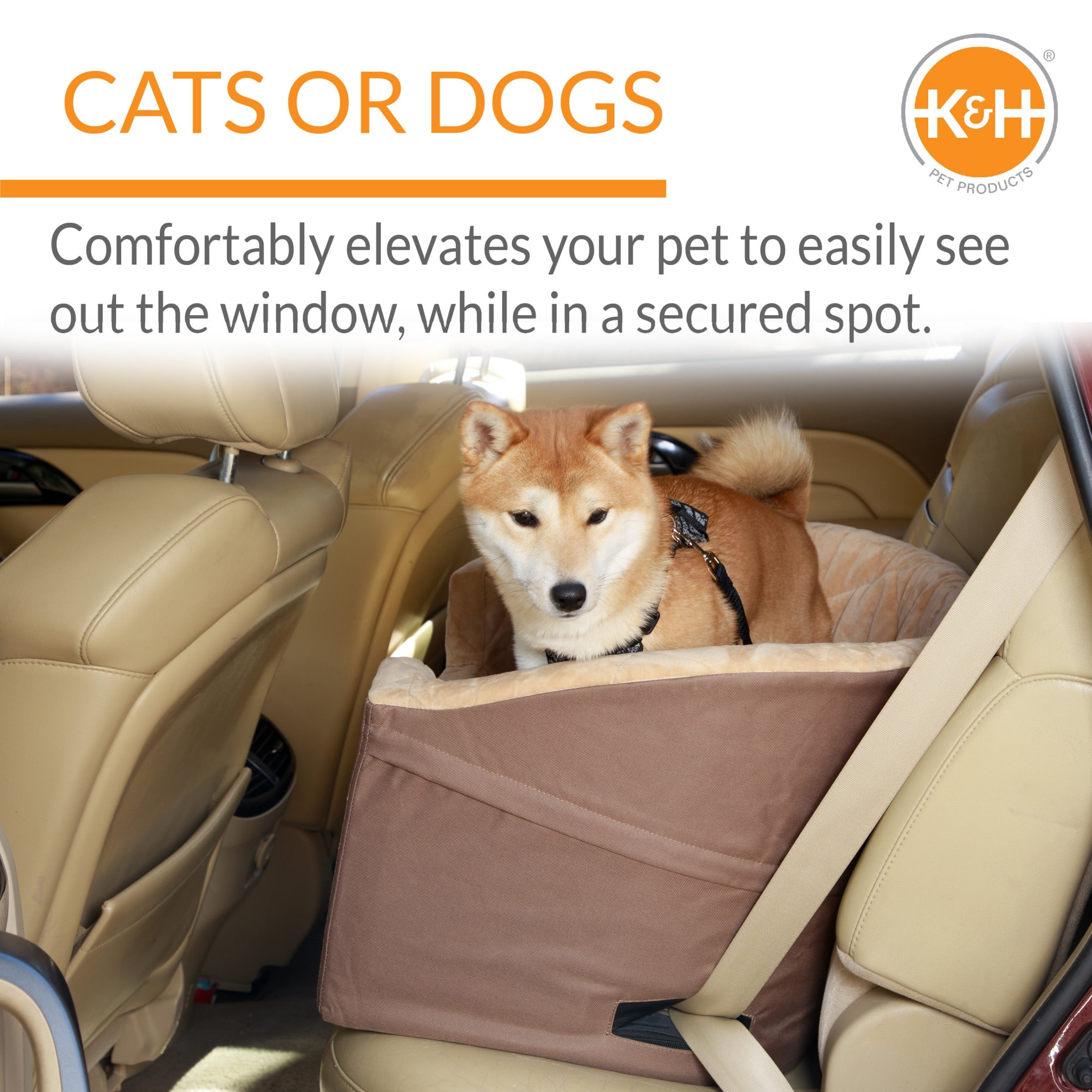 K&H Pet Products Bucket Booster Dog Car Seat with Seat Belt Knockdown Tan/Tan Large