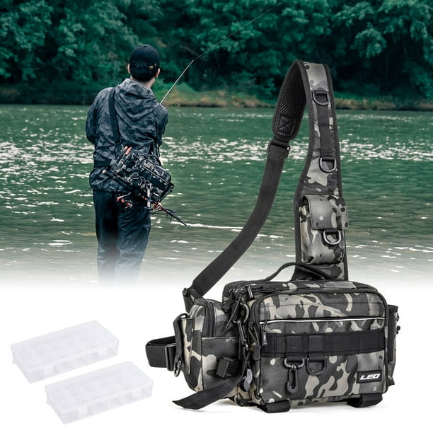 LEO Fishing Tackle Sling Bag with 2 Tackle Boxes Water-Resistant Fishing  Waist Bag Crossbody Bag Fishing Gear Storage Pack 
