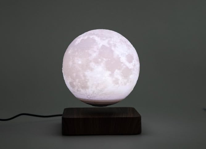 Levitating Moon Lamp with Non-Slip Mat, 3D Printing Magnetic Floating Light, LED 3 Light Colors, Spinning Moon Night Light for Home, Bedroom, Office Decor & Lighting