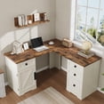 thumbnail image 3 of Farmhouse 60" Executive L Shaped Desk, Home Office Desk with File Drawers and Storage Cabinet, Corner Computer Desk with Adjustable Side Storage Cabinet, 3 of 8