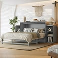 thumbnail image 2 of Queen Size Murphy Bed Frame with spacious storage drawers and shelves, Farmhouse Wall Bed Frame Folding into Cabinet Design for Home Office, Bedroom, Guest Room, Mattress Not Included, Gray, 2 of 9