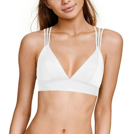 Mrat Womens Bralette Yoga Sport Women s V-Neck Yoga Sports Bra Wirefree Strappy Tops Bralettes Ladies Bralette Yoga Sport S-261 White M