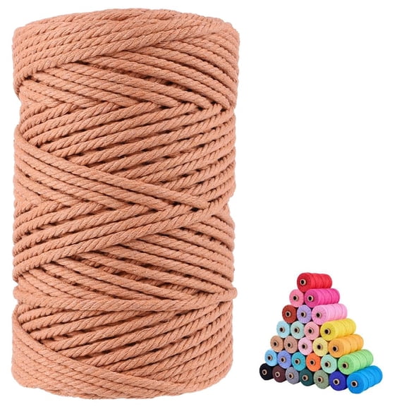 Cordón de macramé volteado de algodón natural rojo ladrillo, 5 mm x 100 m