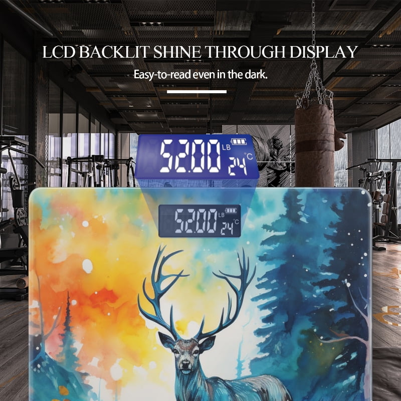 High Precision Body Weight Scale Smart Bathroom Scales with Large LCD Display(400lbs),Decorative for Bedroom-Deer Stands On The Road With A Starry Sky