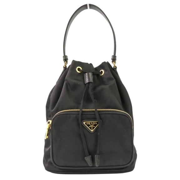 Pre-Owned PRADA Duet Drawstring Nylon Bag Handbag Shoulder 1BH038 Black Women's