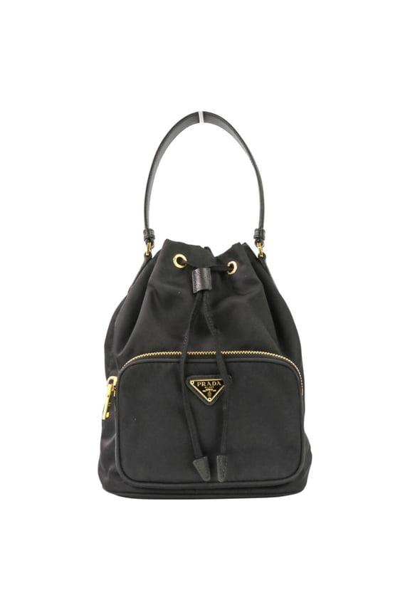 Pre-Owned PRADA Duet Drawstring Nylon Bag Handbag Shoulder 1BH038 Black Women's