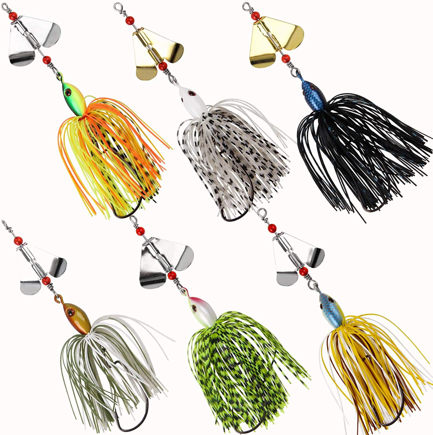 Bass Fishing Lures Spinnerbaits Kit, 12pcs Hard Metal Spinner Baits Double  Blade Buzzbait Multicolor Swimbaits Jigs Hook Fishing Lure for Bass Pike